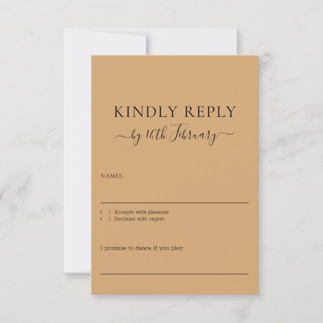 Wedding Burly Wood Sand Signature Kindly Reply RSVP Card (Front)