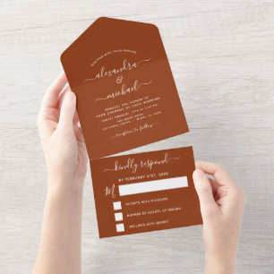 Wedding Burnt Orange Boho Terracotta  All In One Invitation