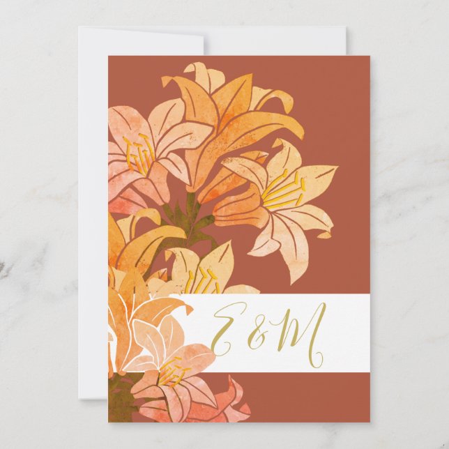 Wedding Burnt Orange Floral Elegant Invitation (Back)