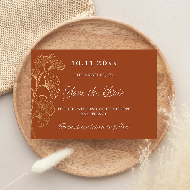 Wedding burnt orange ginkgo gold save the date (Creator Uploaded)