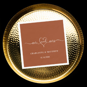 Wedding burnt orange mr mrs heart script simple napkin