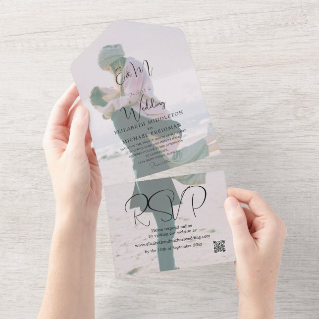 Wedding Burnt Orange Photo Modern Elegant  All In One Invitation (Tearaway)