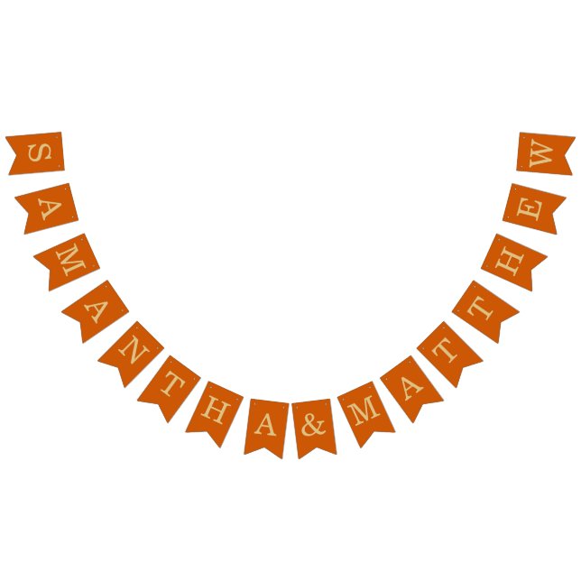 Wedding Burnt Orange Simple Bride & Groom Names Bunting (All)