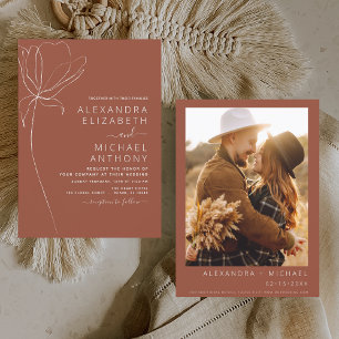 Wedding Burnt Orange Terracotta Photo Floral Invitation