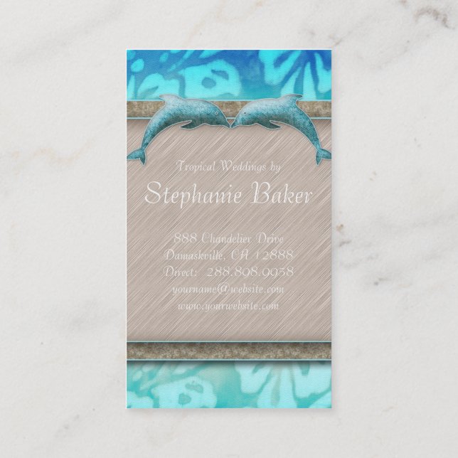 Wedding Business Card Beach Dolphin Hibiscus (Back)