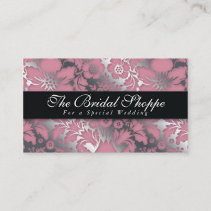 Wedding Business Card Damask Floral Silver Pink