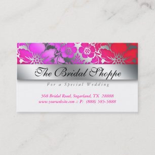 Wedding Business Card Damask Floral Silver Pink Re