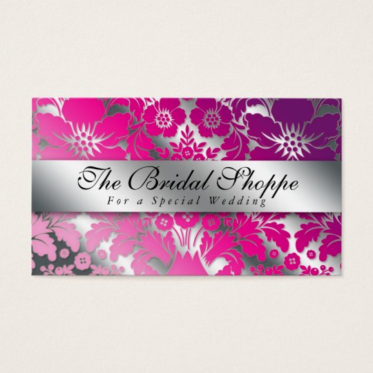 Wedding Business Card Damask Floral Silver PP