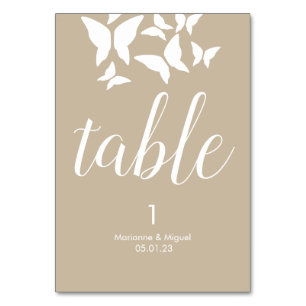 Wedding Butterflies Beige Seating Table Number