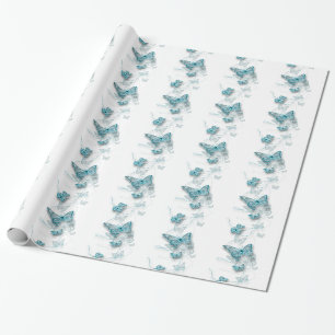 Wedding butterfly blue white wrapping paper