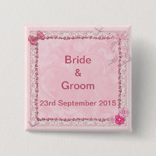 Wedding button with hearts and butterflies