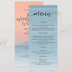 Wedding by the sea under peachy sky sunset menu