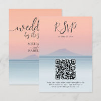 Wedding by the sea under peachy sky sunset