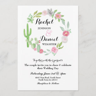 Wedding Cactus Fiesta Wreath Party Invite Floral