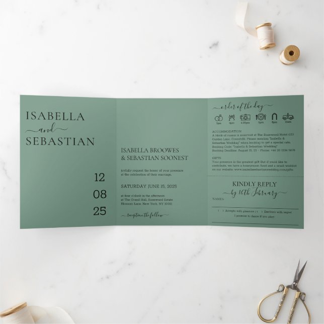 Wedding Cadet Blue All in one set kindly reply Tri-Fold Invitation (Inside)