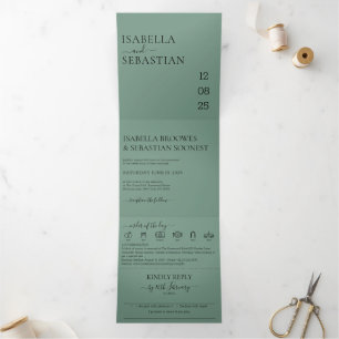 Wedding Cadet Blue Green All in one set Tri-Fold Invitation
