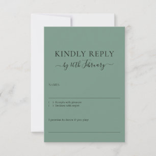 Wedding Cadet Blue Green Signature Kindly Reply RSVP Card
