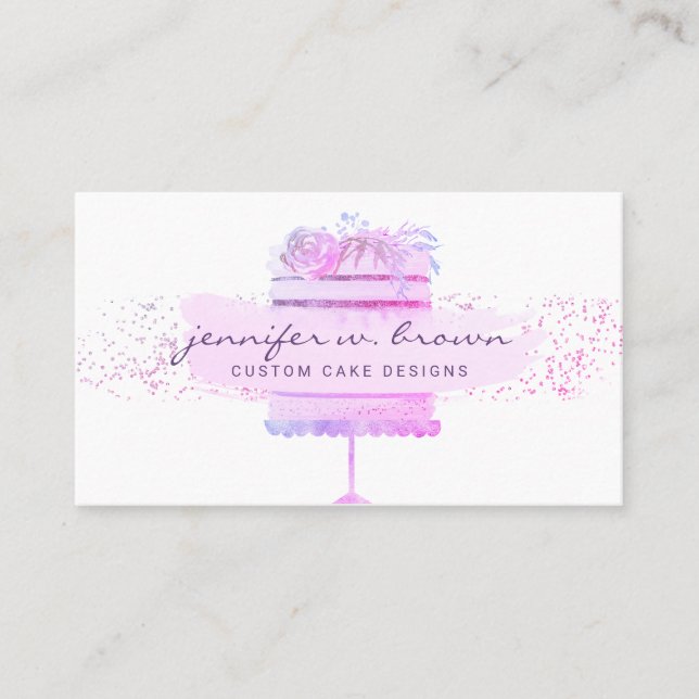 Wedding Cake Baker Event Planner Glitter Pink Business Card (Front)