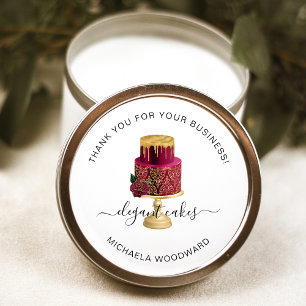 Wedding Cake Burgundy Bakery Thank You Classic Round Sticker