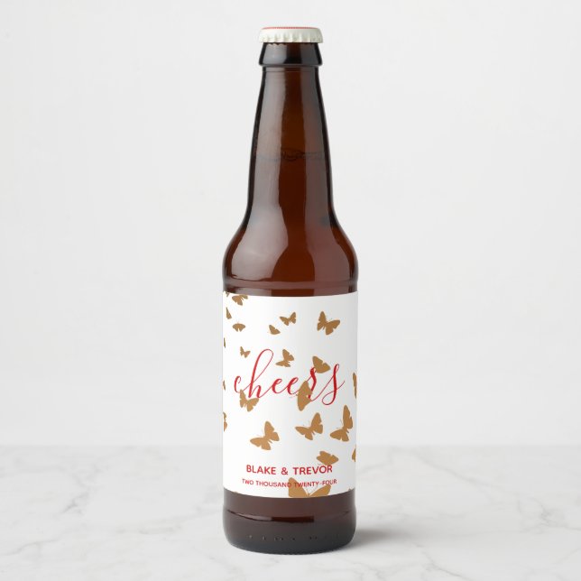 Wedding Cake Butterflies Beer Bottle Label
