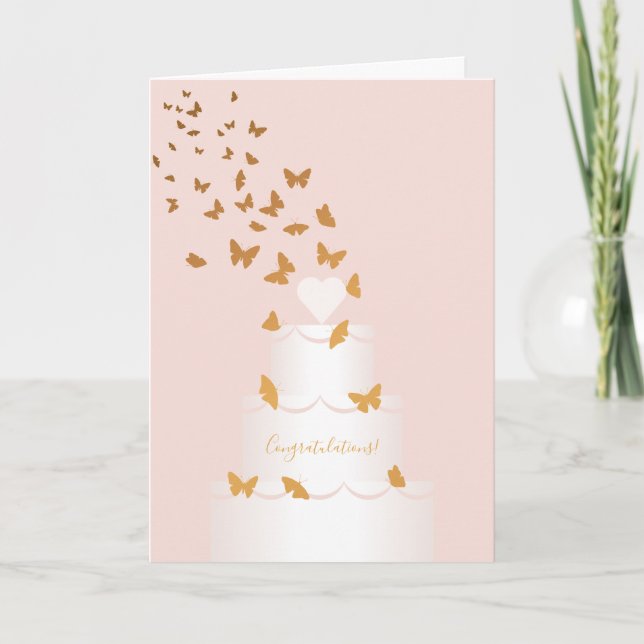 Wedding Cake Butterflies Marriage Greeting Card (Front)