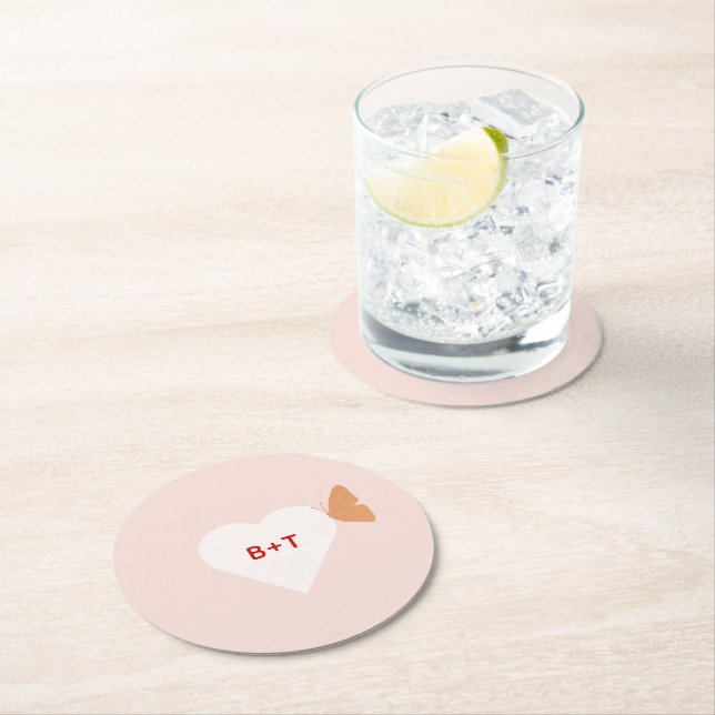 Wedding Cake Butterflies Round Paper Coaster (Insitu)