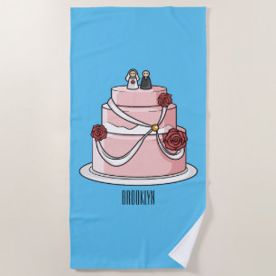 Wedding cake cartoon illustration beach towel