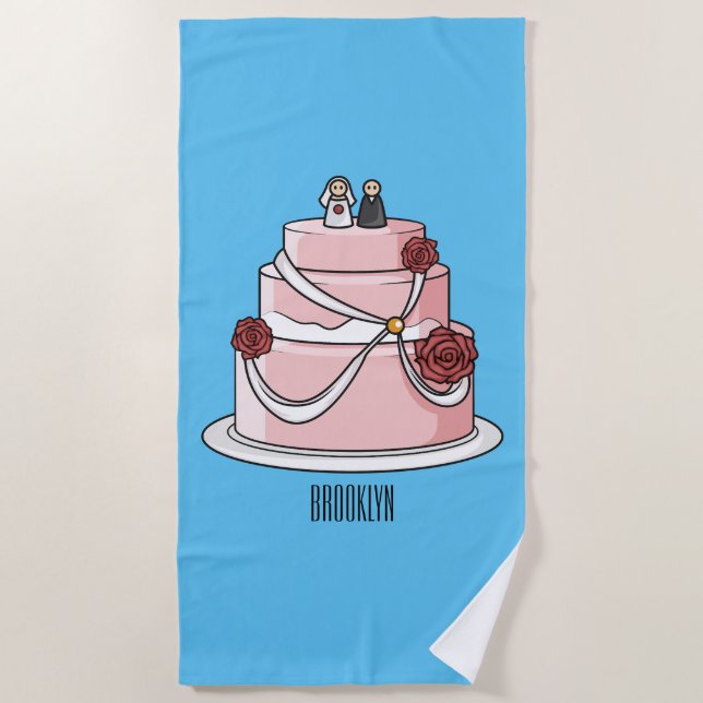 Wedding cake cartoon illustration  beach towel (Front)