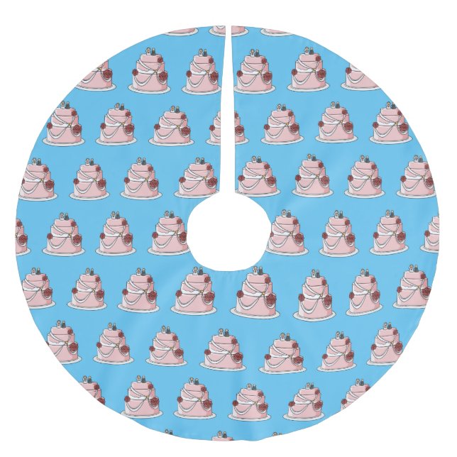 Wedding cake cartoon illustration  brushed polyester tree skirt (Front)