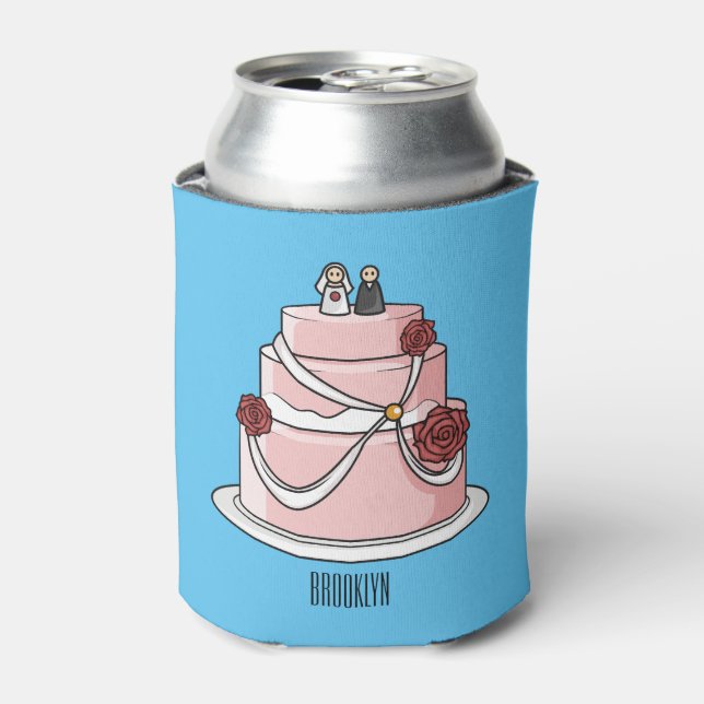 Wedding cake cartoon illustration  can cooler (Can Front)
