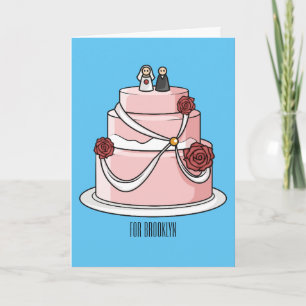 Wedding cake cartoon illustration card