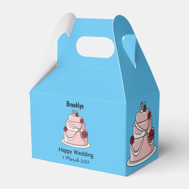 Wedding cake cartoon illustration favour box (Front Side)