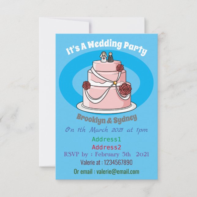 Wedding cake cartoon illustration invitation (Front)