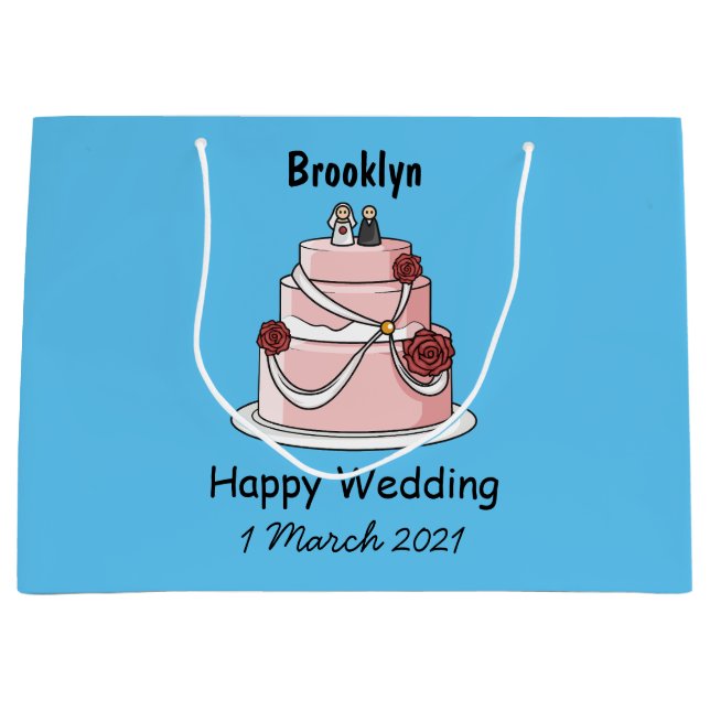 Wedding cake cartoon illustration large gift bag (Front)