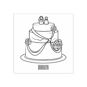 Wedding cake cartoon illustration rubber stamp