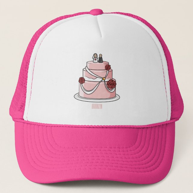 Wedding cake cartoon illustration  trucker hat (Front)