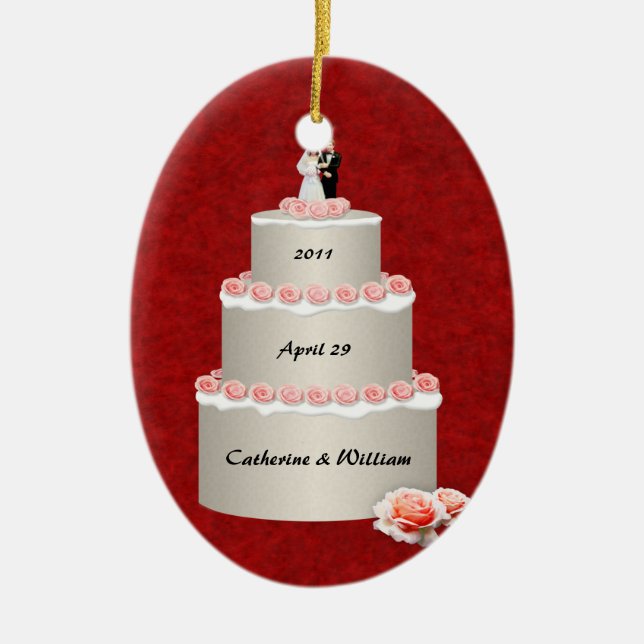 Wedding Cake (customizable) Ceramic Tree Decoration (Front)