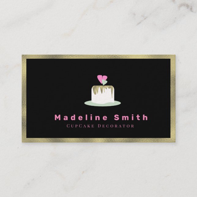 Wedding Cake Decorator Cake Logo Faux Gold Business Card (Front)