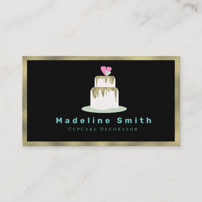Wedding Cake Decorator Cake Logo Tiers Gold Business Card (Front)