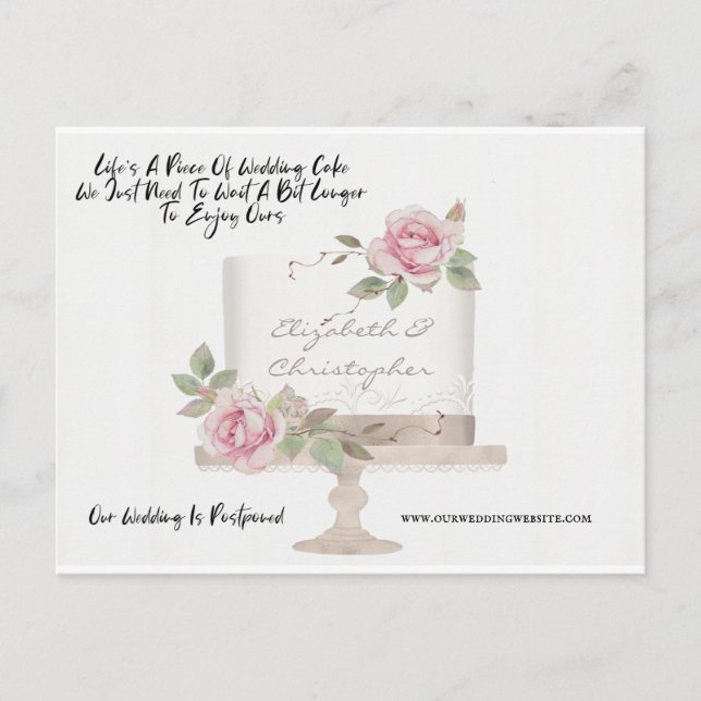 Wedding Cake Funny Change of Date Postponed Postcard (Front)
