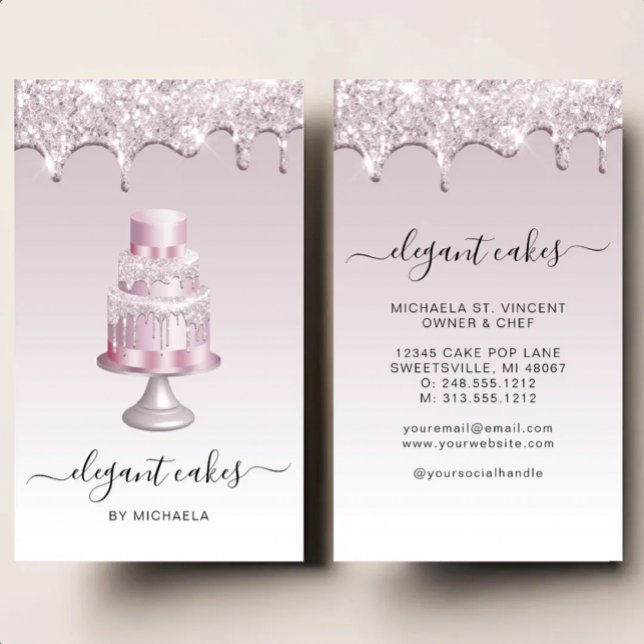 Wedding Cake Glitter Drip Mauve Bakery Business Card (Creator Uploaded)