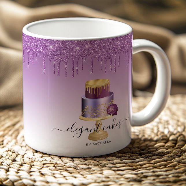 Wedding Cake Glitter Drip Purple Gold Bakery Coffee Mug (Creator Uploaded)