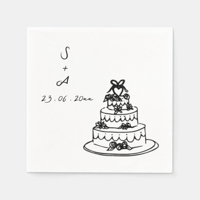 wedding cake Hand Drawn Wedding Napkin (Front)