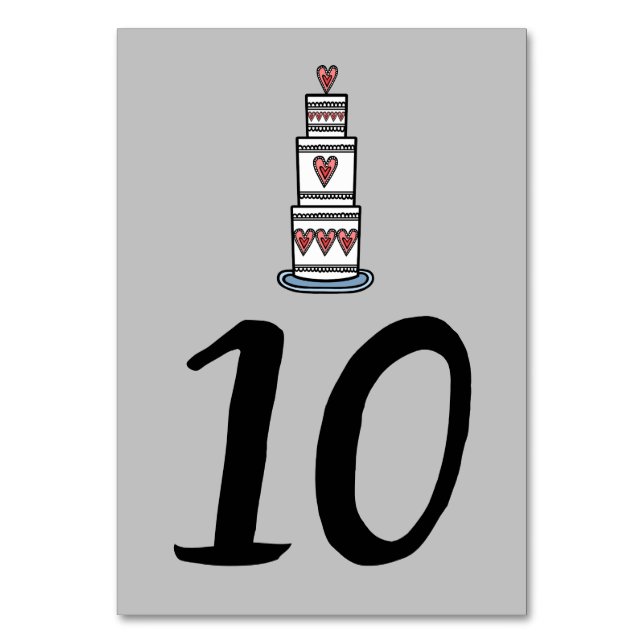 Wedding Cake Illustration Wedding Table Number (Front)