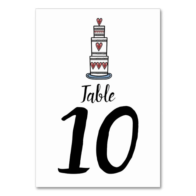 Wedding Cake Illustration Wedding Table Number (Front)