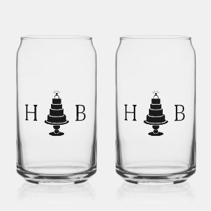 Wedding Cake Initials Can Glass