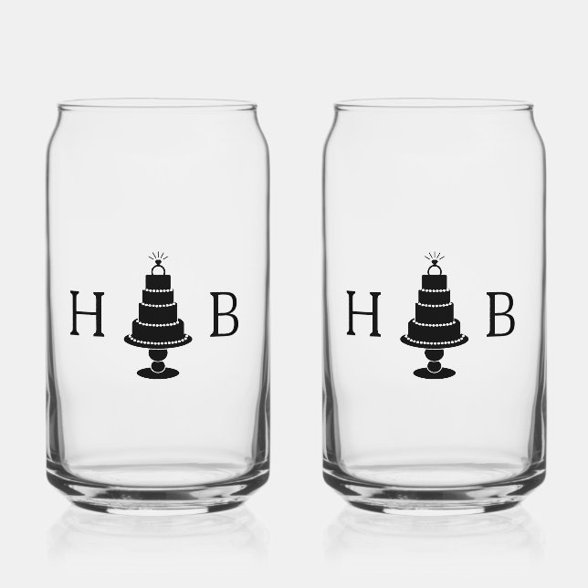 Wedding Cake Initials Can Glass (Front)