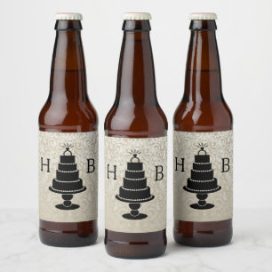 Wedding Cake Monogram Beer Bottle Label