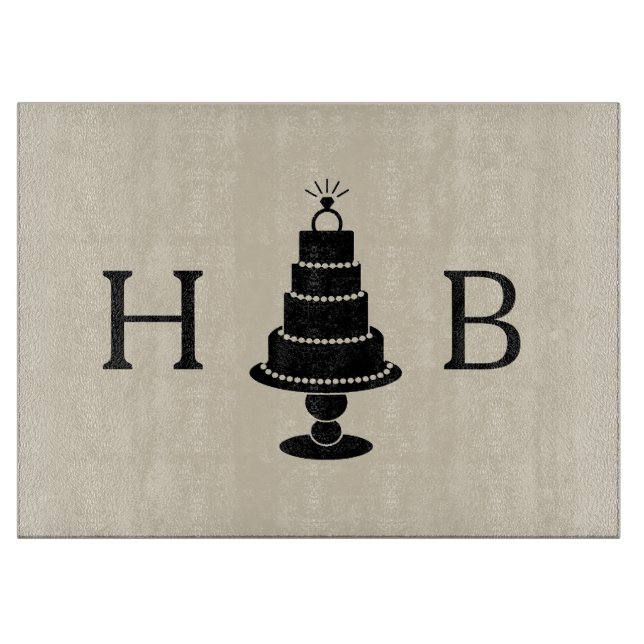 Wedding Cake Monogram Cutting Board (Front)