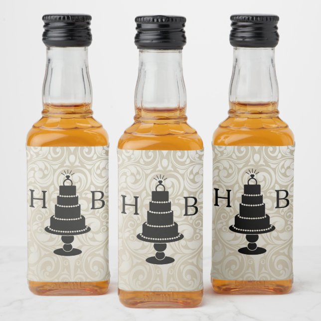 Wedding Cake Monogram Liquor Bottle Label (Bottles)